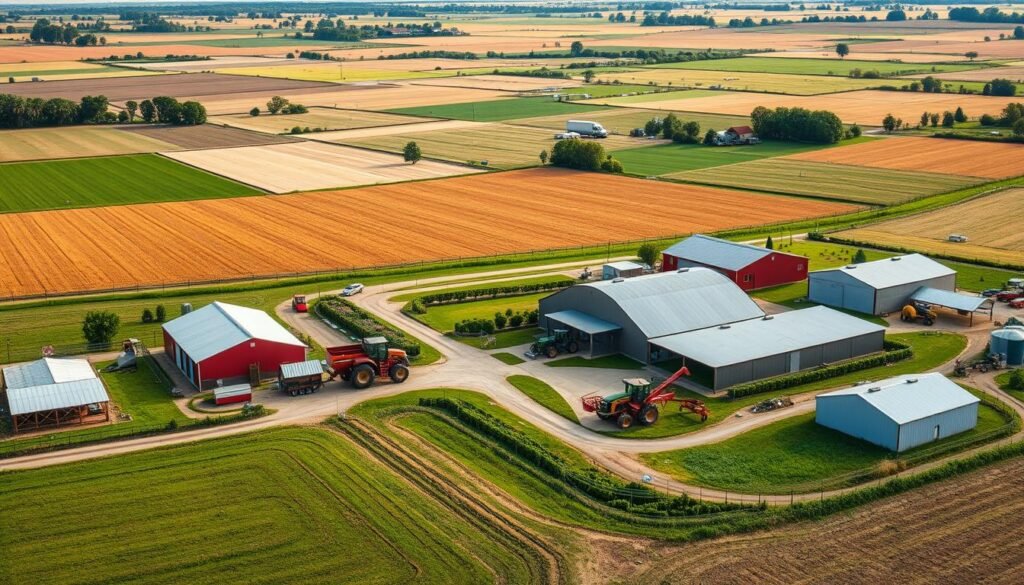Successful farm operation with modern equipment and buildings