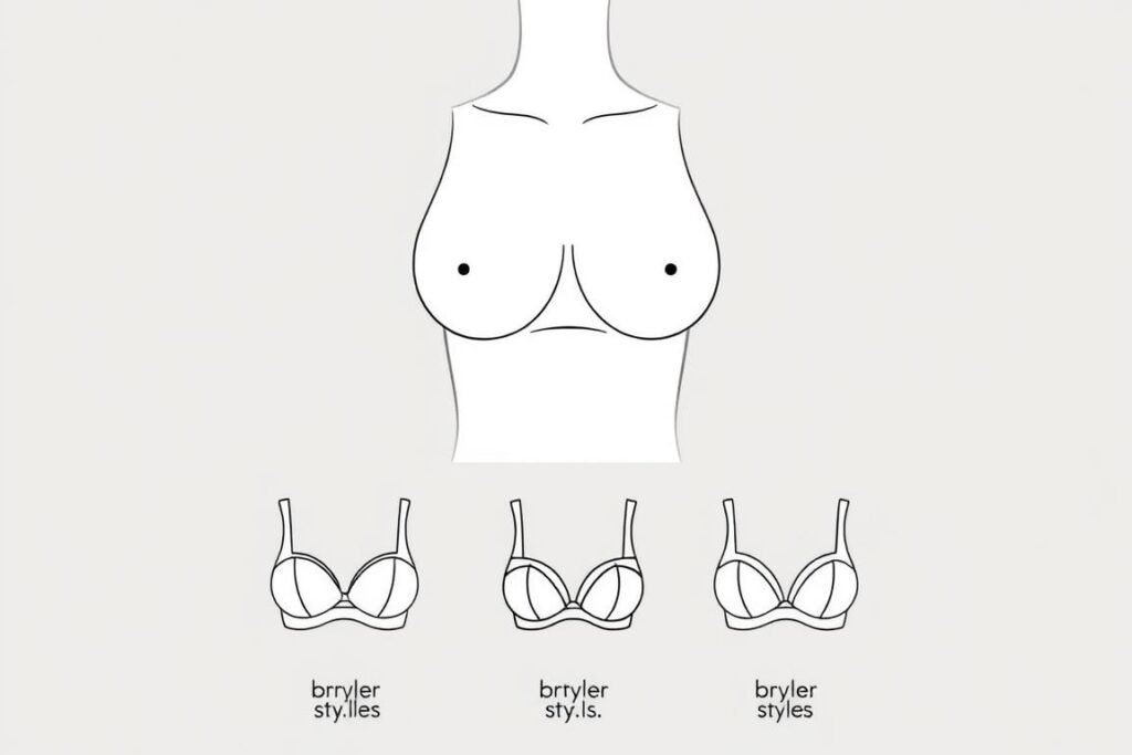 Teardrop breast shape illustration with recommended bra styles