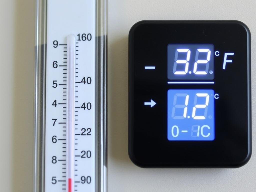 Temperature conversion from Fahrenheit to Celsius on a digital conversion calculator