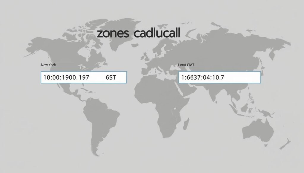 Time Zone Calculator interface showing conversion between New York and London time zones