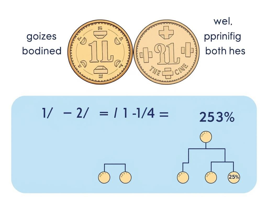 Two coin flips showing calculation of probability for getting two heads