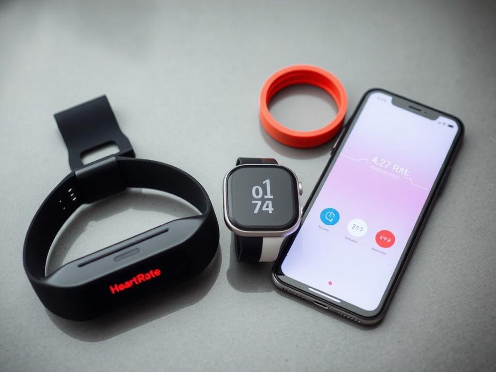 Various heart rate monitoring devices including chest strap and fitness watch