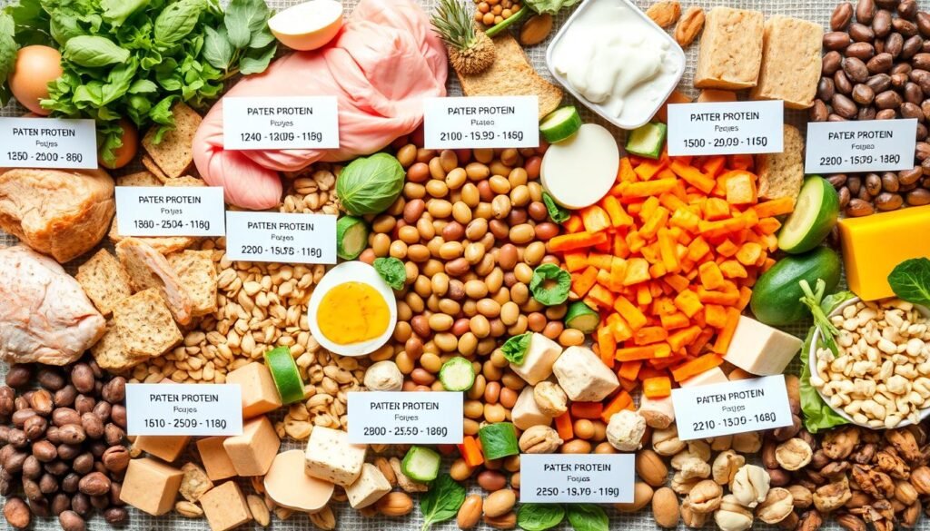 Various high-quality protein sources including animal and plant-based options