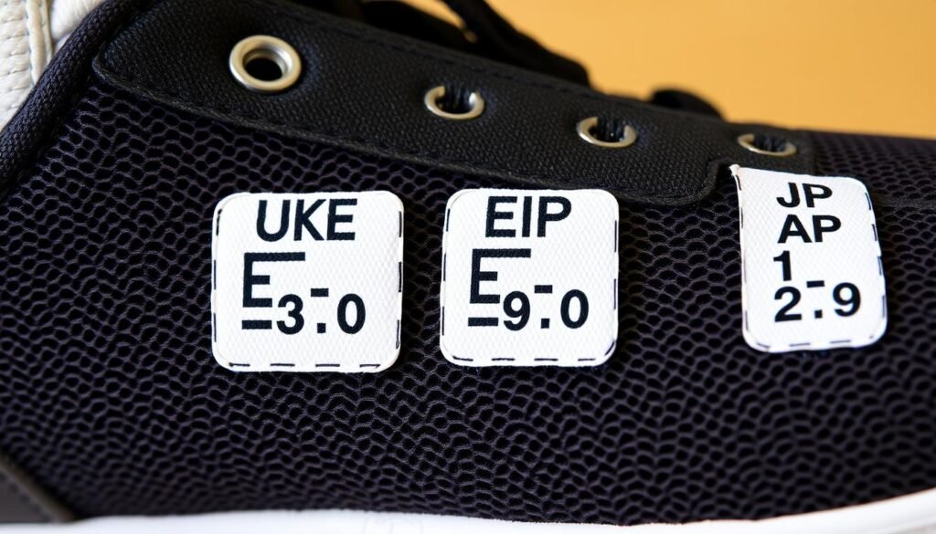 Various international shoe size labels showing different measurement systems for shoe size conversion CalculatorHunt Various international shoe size labels showing different measurement systems for shoe size conversion