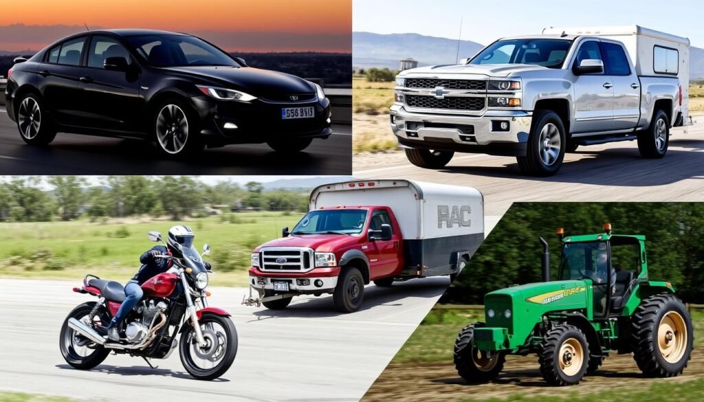 Various vehicles with different horsepower ratings demonstrating the diversity of applications
