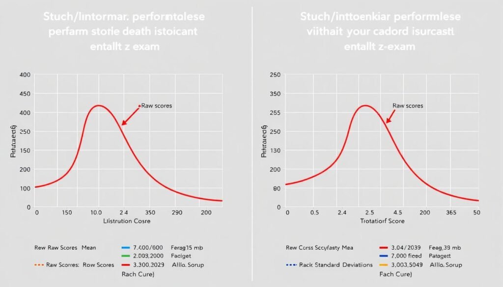 Visual comparison of student performance on midterm and final exams using Z scores