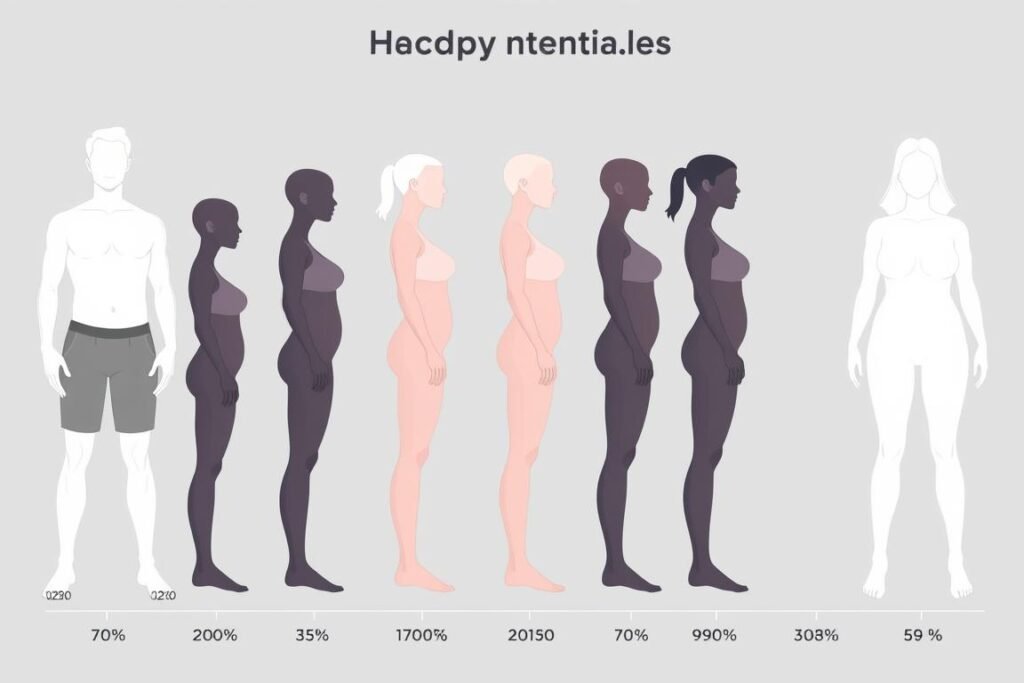 Visual guide to different lean body mass percentages in men and women