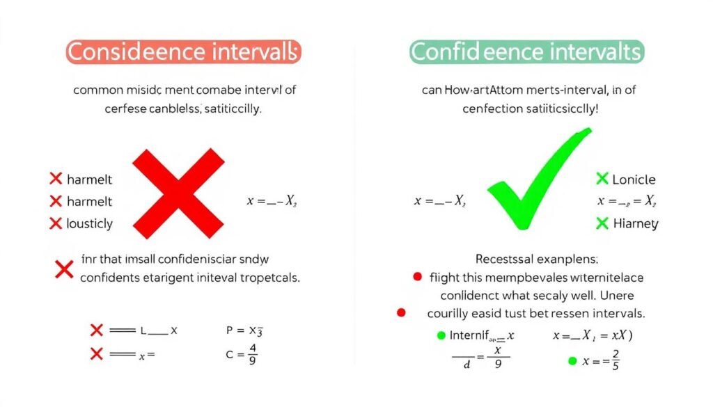 Visual guide to interpreting confidence intervals showing correct and incorrect interpretations