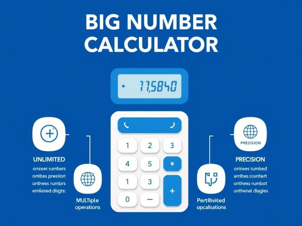 Visual representation of Big Number Calculator features showing unlimited digits capability