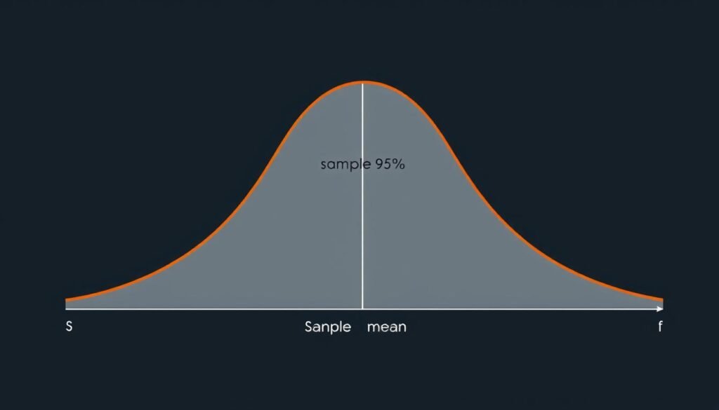Visual representation of a confidence interval showing the lower and upper bounds around a sample mean