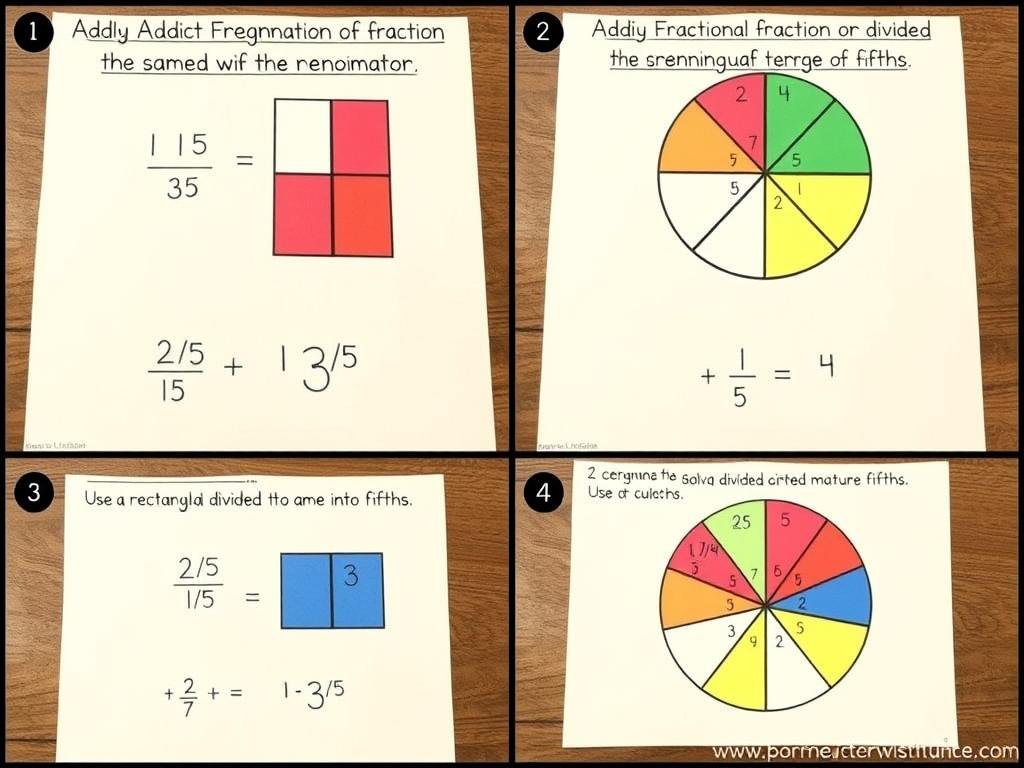 Visual representation of adding fractions with the same denominator