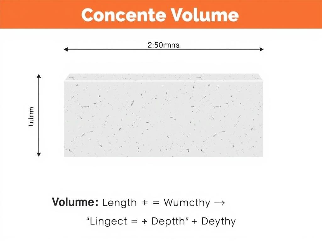 Visual representation of concrete volume calculation formula showing length width and depth dimensions