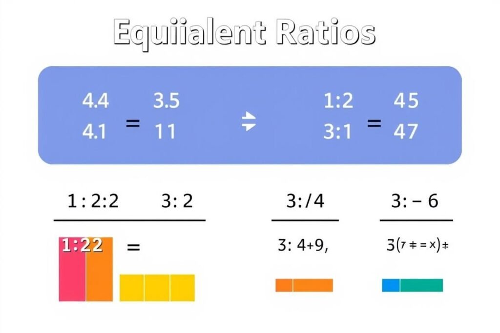 Visual representation of equivalent ratios with different values