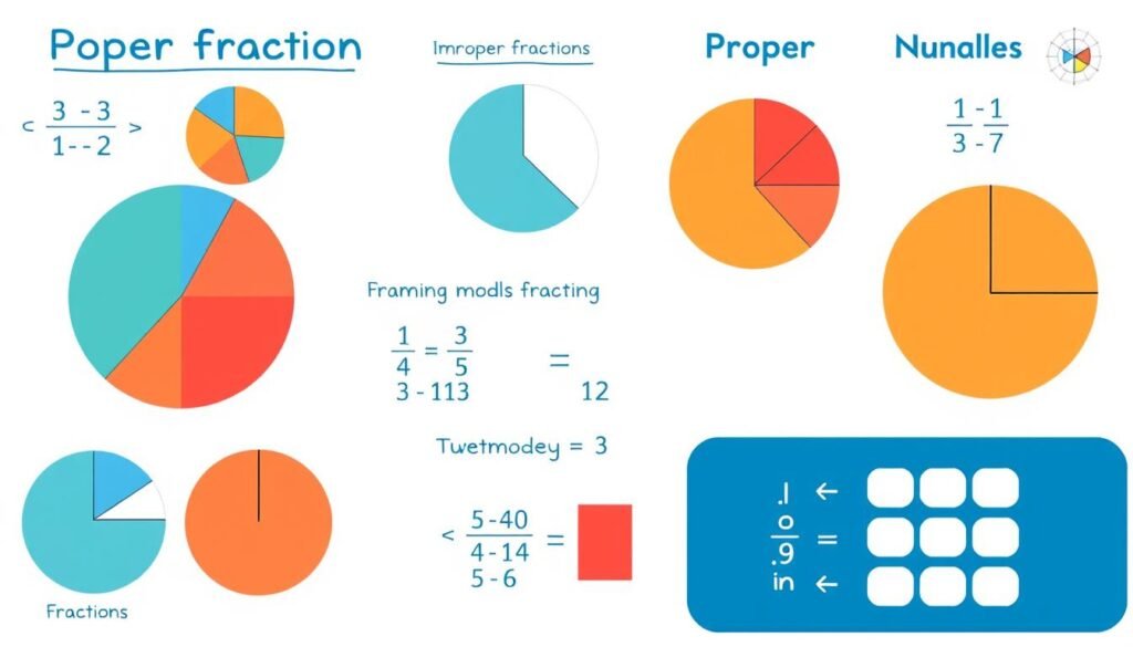 Visual representation of fractions showing different fraction examples with the Fraction Calculator interface