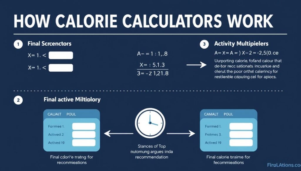 Visual representation of how calorie calculators work with formulas and factors