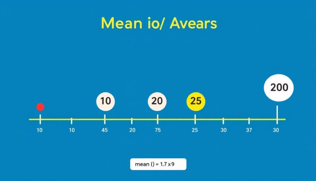 Visual representation of mean calculation showing data points and their average