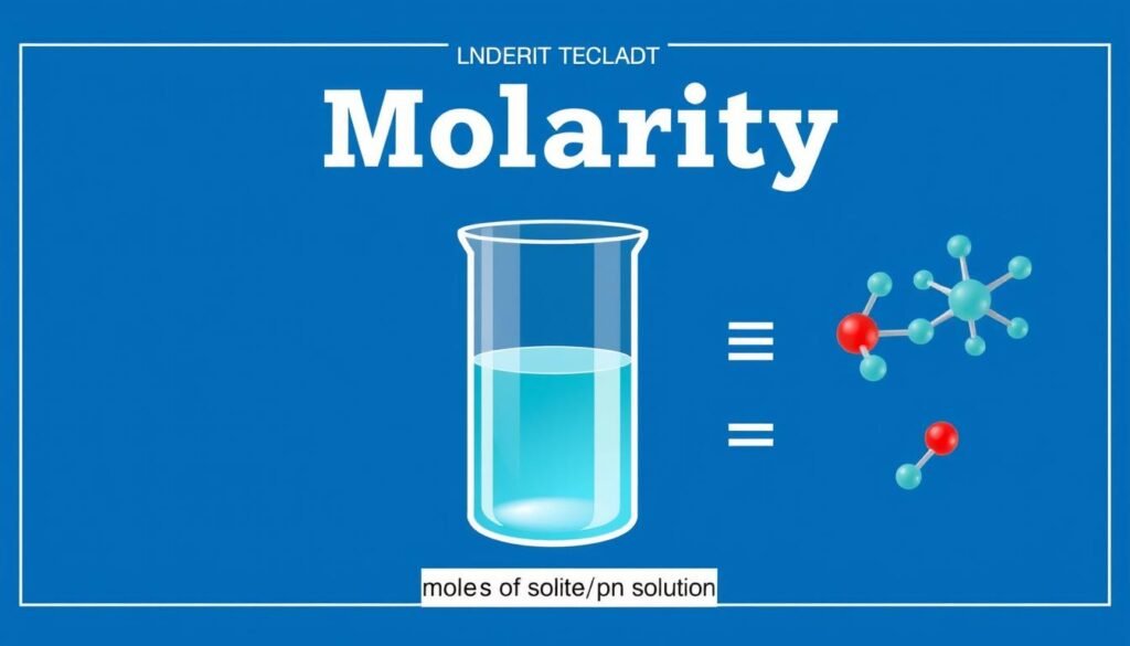 Visual representation of molarity showing solute dissolved in solution with molecular illustrations