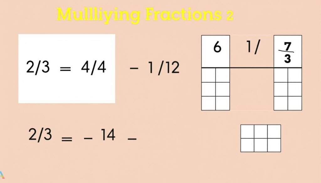 Visual representation of multiplying fractions with simplification