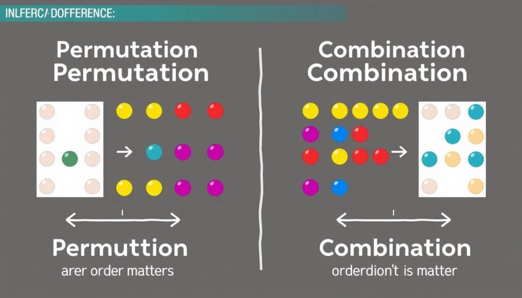 Visual representation of permutation and combination concepts with arranged elements