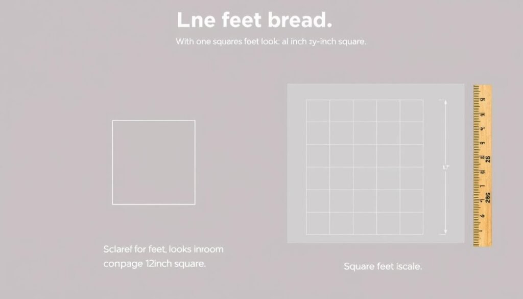 Visual representation of square footage showing a one square foot area compared to a room