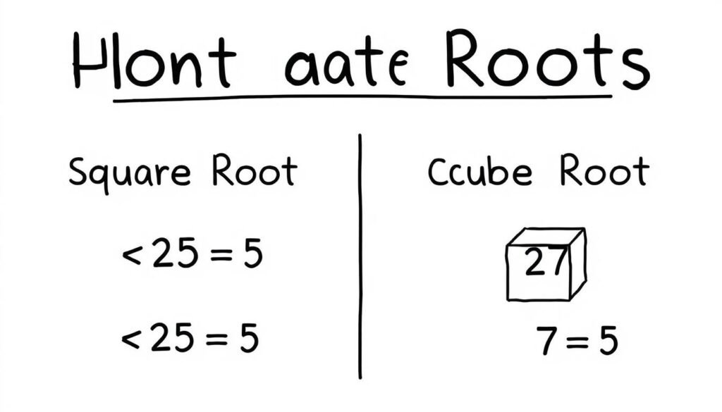 Visual representation of square root and cube root concepts with mathematical notation