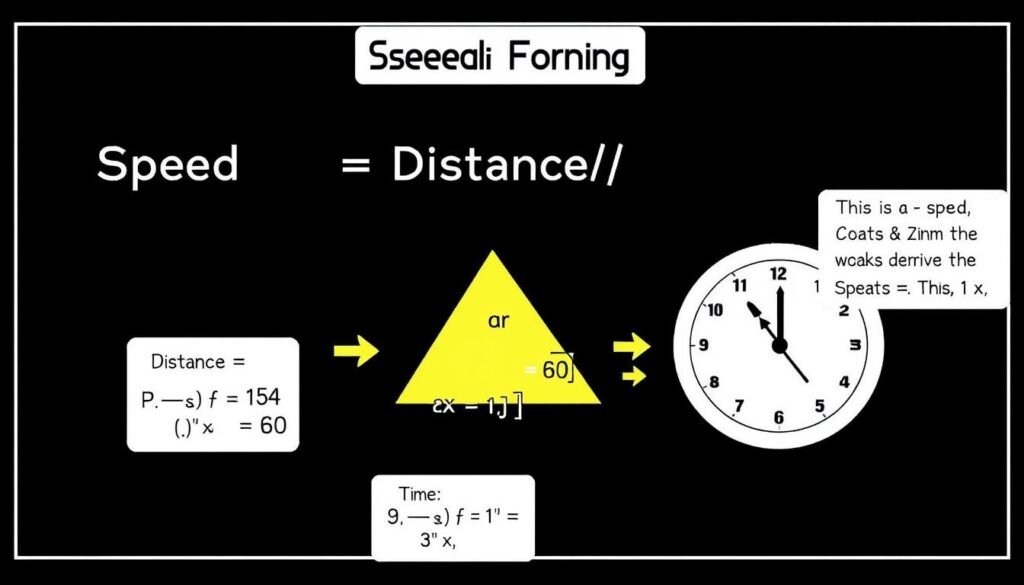 Visual representation of the speed formula showing the relationship between speed distance and time