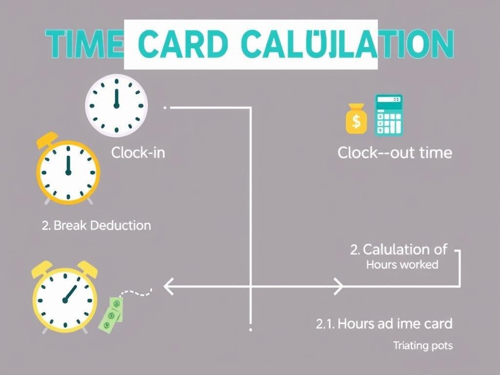 Visual representation of time card calculation process with clock inout times