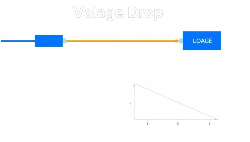 Voltage drop illustration showing how voltage decreases along a wire