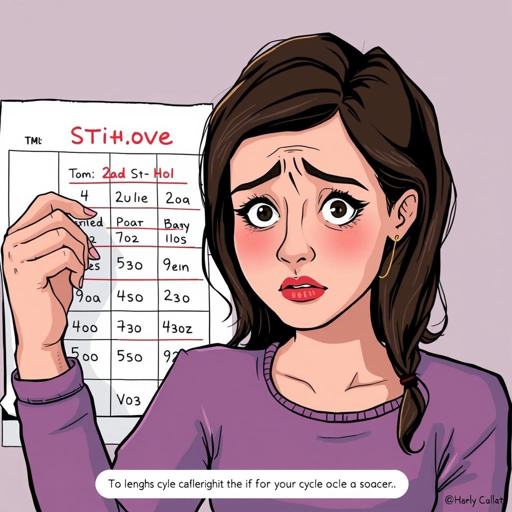 Woman tracking irregular menstrual cycles on calendar