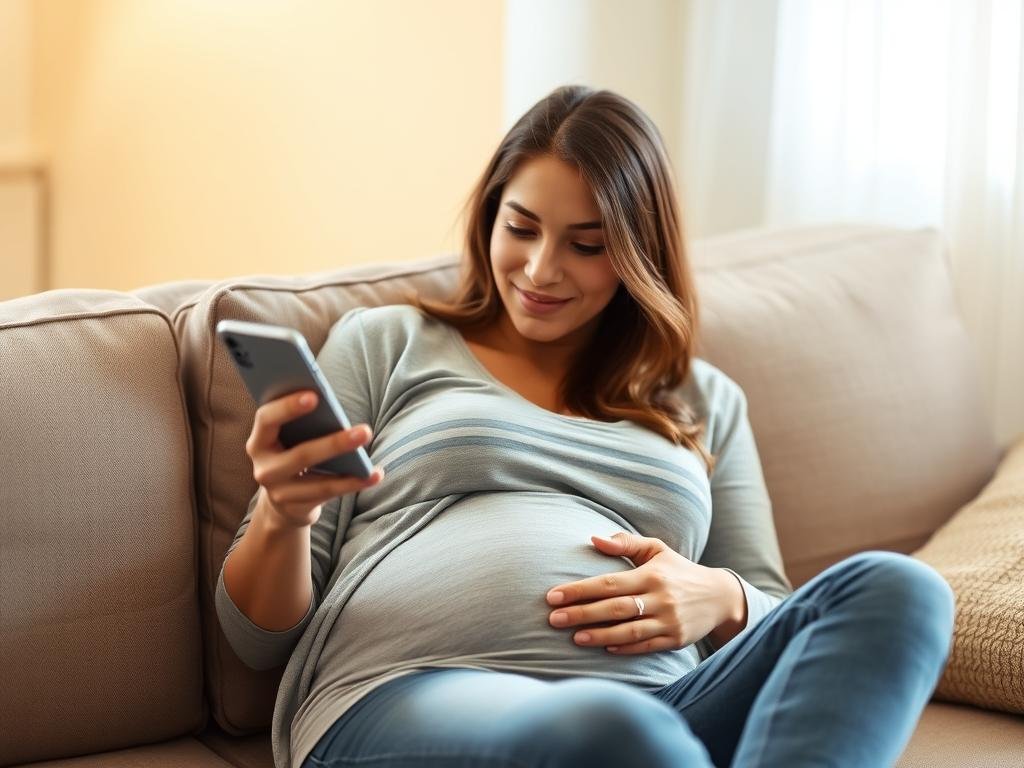 Woman using a pregnancy calculator on her smartphone