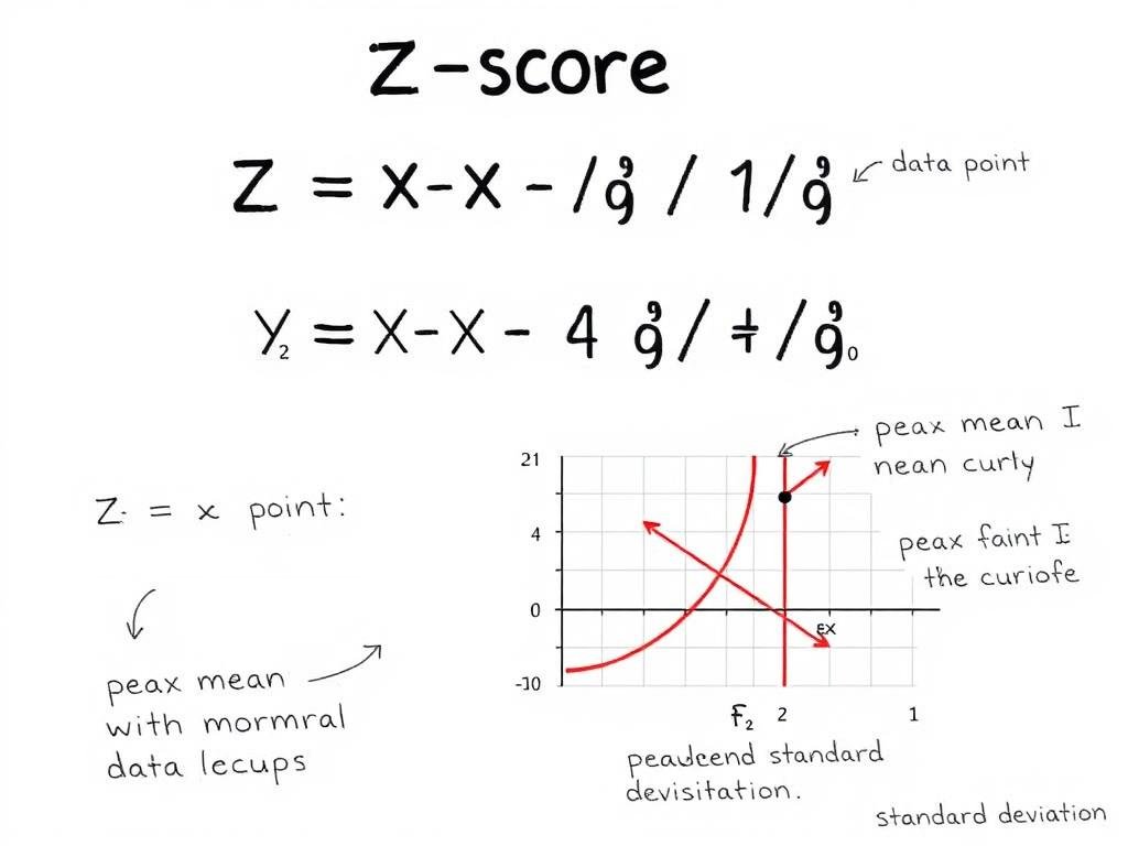 Z score calculation formula with visual representation of standard deviations