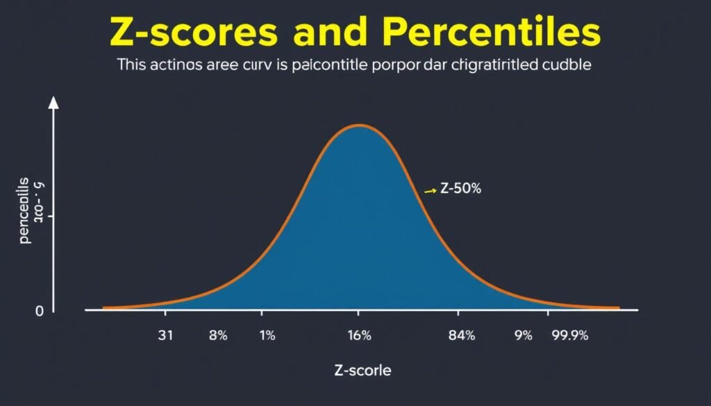 Z scores and their corresponding percentiles on a normal distribution curve